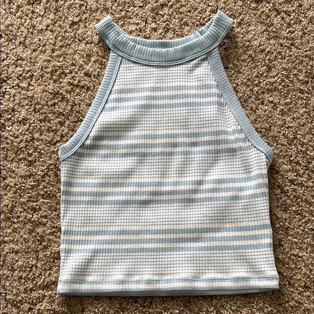 American Eagle Outfitters Blue and White Ribbed Tank